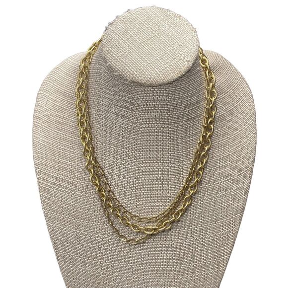 Gold Tone Chain Multi 3 Chain Necklace. - Picture 6 of 6